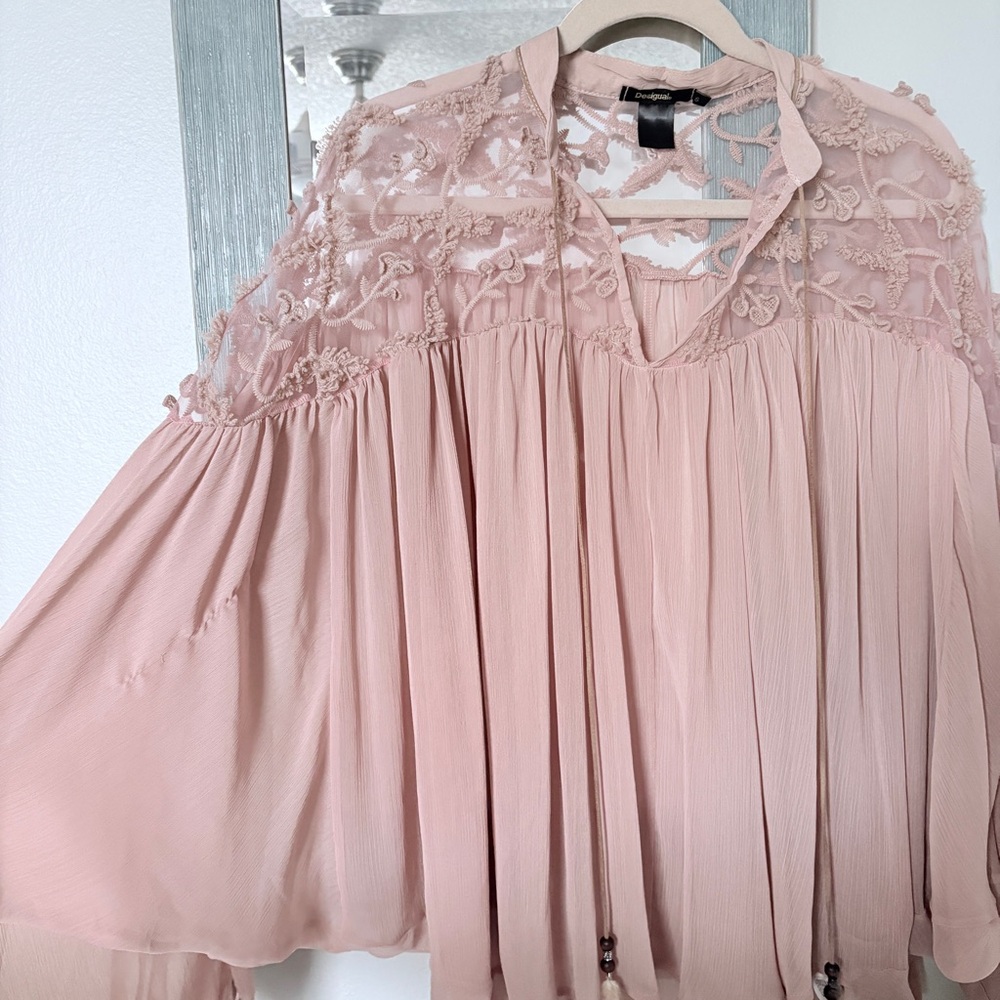 Desigual Pink Ruffled Long Sleeve Blouse